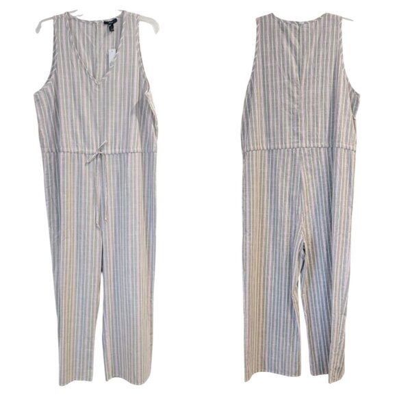 DREW Pants - DREW Nwt Striped Cotton Jumpsuit L Tan Pink White Sleeveless Crop Anthropologie